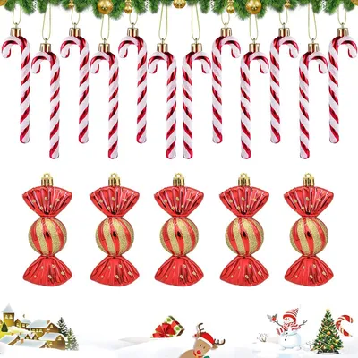 17-teiliges Weihnachtskugel-Set mit Zuckerstangen und Bonbons, rot, 13 cm