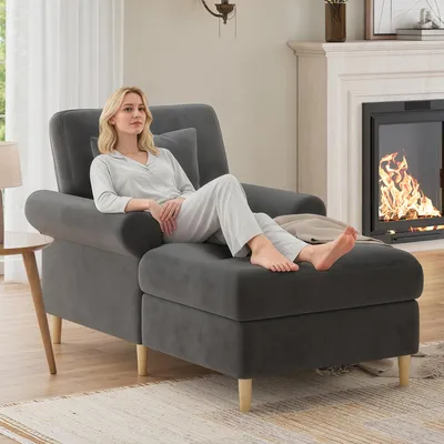 Produktbild von MODFU Gepolsterter Relaxsessel Lesesessel mit XXL großer Lesesessel,Lounge-Sessel mit samtbezug für Wohn- und Schlafzimmer, Grau