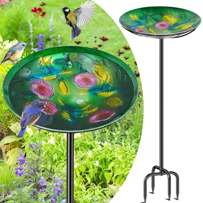 Image de Bain pour oiseaux, modèle Winterfest - Bain pour oiseaux sur pied - Bain pour oiseaux autoportant - Bain pour oiseaux d'extérieur - Bain pour oiseaux en métal - Diamètre : 26,5 cm - Bain pour oiseaux de jardin