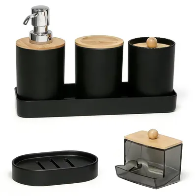 Obrázek produktu pro Omgoods – Sada koupelnových doplňků – 6 kusů, černá, moderní design