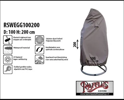 Produktbild von Raffles Covers Hängesessel Abdeckhaube Ø 100 H: 200 cm | Atmungsaktiv | Wasserdicht | UV-beständig | Doppelnähte | Elastischer Kordelzug