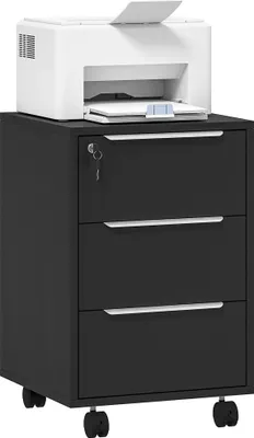 Image de Caisson à roulettes de bureau - Armoire à tiroirs - 3 tiroirs - Verrouillable avec 2 clés - Sur roulettes - Bois - 40 × 40 × 63,5 cm - Noir