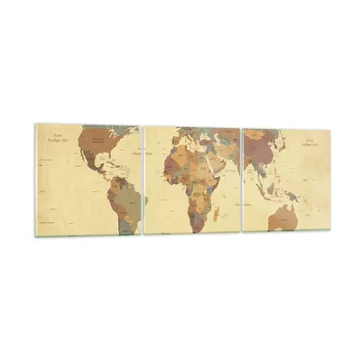 Produktbild von Bilder auf glas - Karte Welt Land - 120x40cm - Glasbilder - Wandbilder - Kunstdruck - zum Aufhängen bereit - Wanddekoration aus Glas - Glas Bilder - Wandbild auf Glas - 3 Teile - GCA120x40-3861