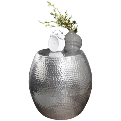 Produktbild von Beistelltisch 42 x 42 x 42 cm Aluminium Silber Dekotisch Orientalisch Rund, Designer Ablagetisch Metall Modern, Anstelltisch Schmal , Kleiner Hammerschlag Abstelltisch