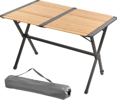 Produktbild von Via Mondo Aluminium Bambus Campingtisch "Mesa" für 4 Personen höhenverstellbar Rolltisch kleines Packmaß