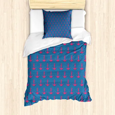 Produktbild von ABAKUHAUS Anker Bettbezug Set für Einzelbetten, Rhythmische Maritim Ikonen, Milbensicher Allergiker geeignet mit Kissenbezug, Violettblau und Magenta