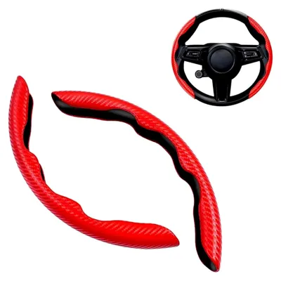 Produktbild von Auto Lenkradabdeckung, Universal Segmented Lenkradschutz Kohlefaser Lenkrad Abdeckung, 2 Stück Anti-Rutsch Lenkrad Booster Cover(rot)