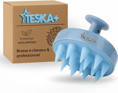 Productafbeelding van Massageborstel gemaakt van plantaardig materiaal, vermindert huidschilfers, stimuleert de haargroei, zachte en ergonomische borstelharen geschikt voor alle haartypes (blauw, gemaakt van tarwestro)