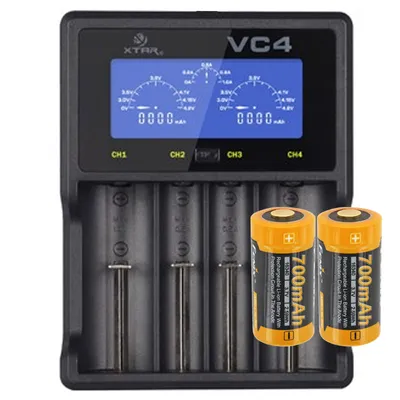 Produktbild von CR123 A Li-Ion Akku mit 3,7 Volt, 760mAh 2 Stück und Schnell-Ladegerät