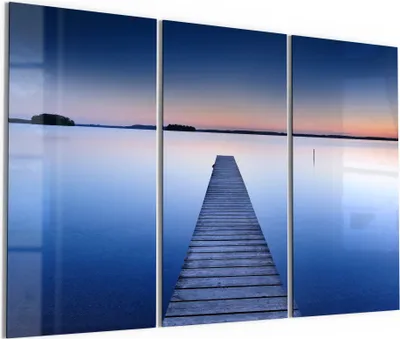 Produktbild von DEQORI Glasbild Echtglas 3x50x100 cm 'Steg in die Dämmerung' Wandbilder XXL groß