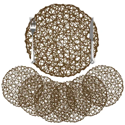 12er-Set runde Papier-Tischsets, 33 cm, dunkelbraun, handgewebt