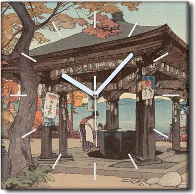 Produktbild von Coloray Uhr auf Leinwand 30x30 cm Wand Uhr Dekoration Wohnzimmer Segeltuch weiße Zeiger -Japan Hiroshi Yoshida.