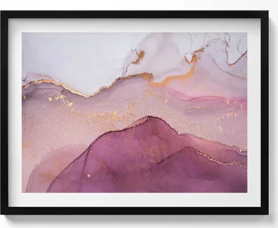Produktbild von Rosa Abstraktes mit Gold– Wandbild mit Rahmen – Gerahmtes Bild  – Wanddekoration – 80x60 cm –  Schwarz Rahmen