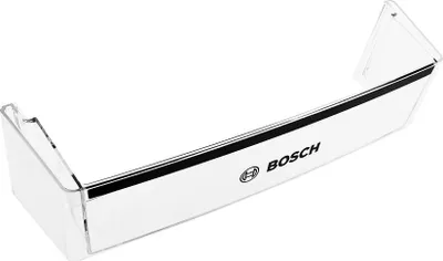 A clear studio shot of a refrigerator door shelf.