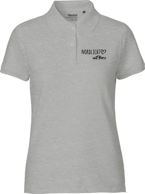 Produktbild von Huuraa Damen Polo Shirt Nordlicht mit Herz XS Sport Grey Bio Baumwolle Fairtrade Poloshirt Geschenkidee