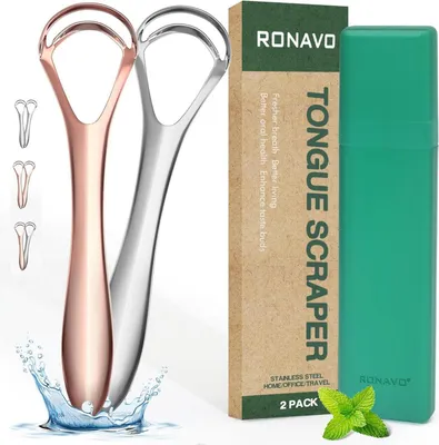 Image de Grattoir à langue avec double tête de grattage, métal, hygiène buccale, adultes
