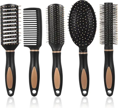 Image de Kit de brosses démêlantes, 5 pièces, anti-électricité statique, pour cheveux mouillés et bouclés