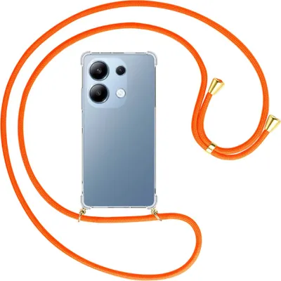 Produktbild von Handykette Backcover-Schutzhülle mit Band (Metall goldfarben) für Xiaomi Redmi Note 13 Pro 4G - neonorange