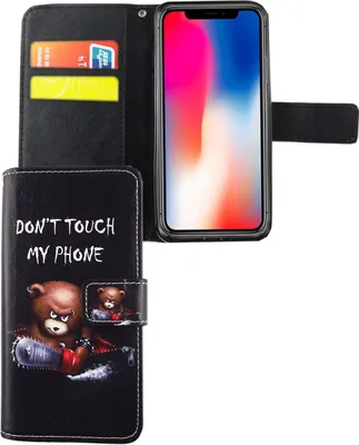 Produktbild von Handyhülle Tasche für Handy Apple iPhone X Schriftzug Bär mit Kettensäge