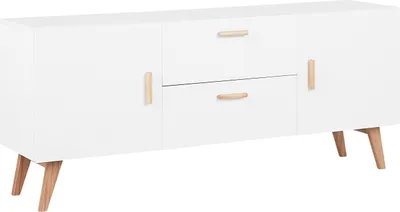 Produktbild von BELIANI Komoda biała jasne drewno 70 x 160 cm 2 szafki 2 szuflady styl skandynawski