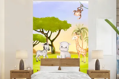 Produktbild von MuchoWow® Fototapete für Wohnzimmer oder Schlafzimmer Wandtapete Vinyl Motivtapete Dschungel - Tiere - Kinder - 225x350 cm - Schlafzimmer tapete
