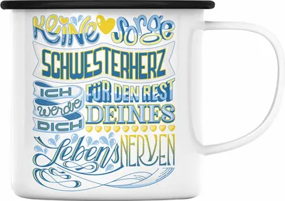 Produktbild von Trendation - Beste Schwester Emaille Tasse Geschenk von Schwester an Schwester Lieblingsschwester von Bruder Geschenkidee (Schwarz)