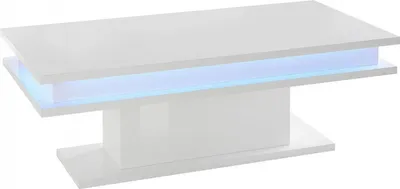 Produktbild von Wohnzimmertisch Leon, Niedriger Couchtisch, Zeitungsständer, 100 % Italy, cm 100x55h42, glänzendes Weiß mit LED-Licht