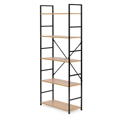 Produktbild von ModernHome CWJ6024144LG Holzregal mit Metallrahmen und 5 Einlegeböden, 144 x 58,5 x 23,5 cm