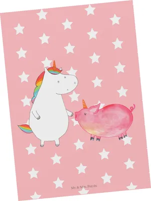 Produktbild von Mr. & Mrs. Panda Postkarte Einhorn Schwein - Rot Pastell - Geschenk, Schweinchen, Ansichtskarte, Freundin, Einhörner, Postkarten, Unicorn, Ansichtskarten, bildkarte