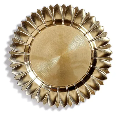 Produktbild von Dekoteller 33 cm aus Kunststoff mit Strahlenkranz - festliche Platzteller für verschiedene Anlässe - Tischdeko Unterteller für Hochzeit und Weihnachten - Gold metallic