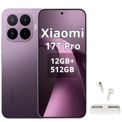Immagine prodotto di Smartphone Xiaomi 17T Pro 5G, 512GB di memoria, 12GB di RAM, display da 6,83", batteria da 7000mAh, colore viola scuro (con cuffie Bluetooth), Immagine generata dall'IA