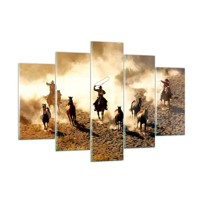 Produktbild von Bilder auf glas - Cowboys Pferde Galopp - 150x100cm - Glasbilder - Wandbilder - Kunstdruck - zum Aufhängen bereit - Wanddekoration aus Glas - Glas Bilder - Wandbild auf Glas - GEA150x100-2693