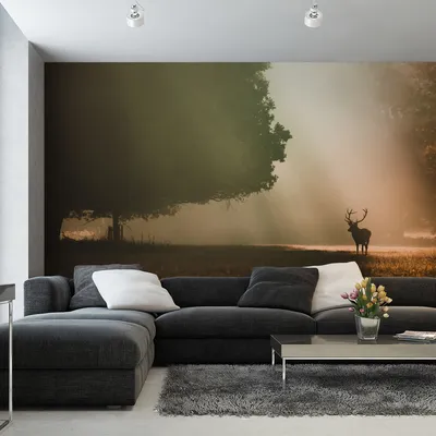 Produktbild von Muralo XXL Selbstklebende FOTOTAPETE Herbstlandschaft Hirsch Baum 3D Effekt (B) 400 cm x (H) 280 cm Tapete Wandtapete WOHNZIMMER SCHLAFZIMMER 5153