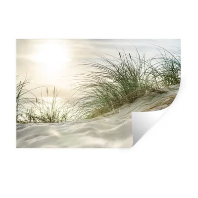 Obrázok produktu pre MuchoWow® Nálepka na stenu - Duny s marramovou trávou pod slnkom nemeckého národného parku Schleswig-Holsteinisches Wattenmeer - 90x60cm - Samolepiaca a