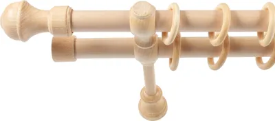 Produktbild von SN Deco - Stilgarnitur Gardinenstange Vorhangstange Ares, Holz, 28mm, 2-Lauf, Komplettset mit Ringen, Farbe Natur 120cm