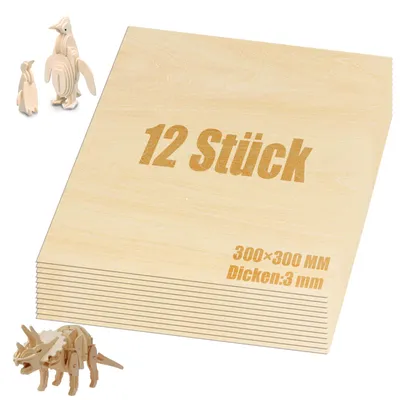 Productafbeelding van 12 stuks 300 x 300 x 3 mm balsahouten multiplex voor knutselen