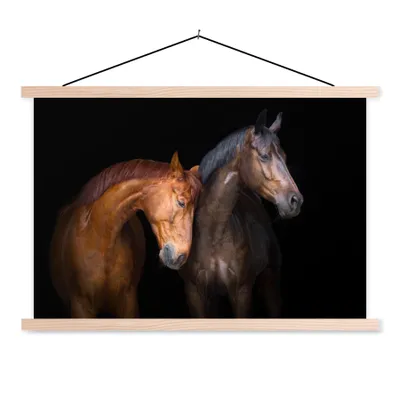 Produktbild von MuchoWow® Textilposter Pferde - Tiere - Porträt - Braun 60x40 cm mit holzfarbenen Rahmen - Bilder
