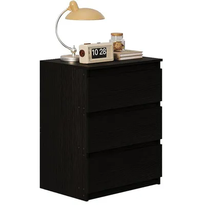 Obrázok produktu pre Nočný Stolík / Stolík Do Spálne – 3 Zásuvky, Čierny,Moderný Loftový Štýl