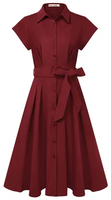 Imagen del producto de Vestido midi de corte A, color rojo oscuro, con mangas cortas