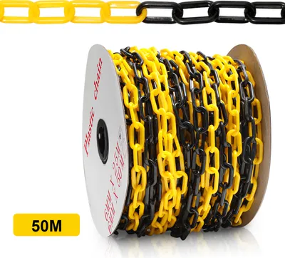 Image de Chaîne de délimitation Hengda Chaîne en plastique noire et jaune de 6mm d'épaisseur pour les parkings et les barrières de parking 50m
