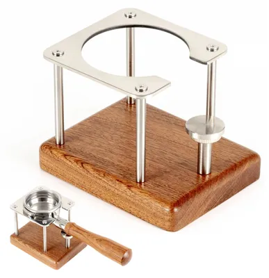 Koffie-tampstation 54mm, höhenverstellbar, Edelstahl, Mahagoni