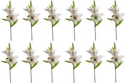 Produktbild von 12er Set künstliche Lilien mit 2 Blüten und Knospe weiß H. 65cm Emerald