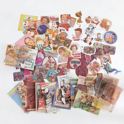 Produktbild von Vintage Sticker Set 60 Stück – Scrapbooking & Junk Journal Deko