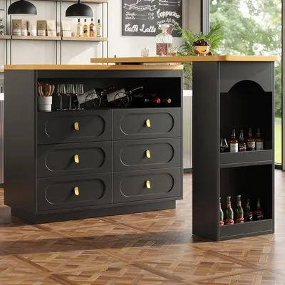 Produktbild von Famanu Ausziehbare Bartafel - Drehbares Design - 138-203 cm - Schwarz