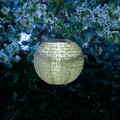 Produktbild von LED Solar Lampion - mit Blumenmuster - warmweiße LED - H: 25cm - D: 25cm - Lichtsensor - grün
