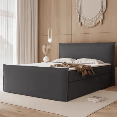 Produktbild von Boxspringbett LIZIO 200x200 Ohren-Kopfteil Bettkasten Bonellmatratze Graphit