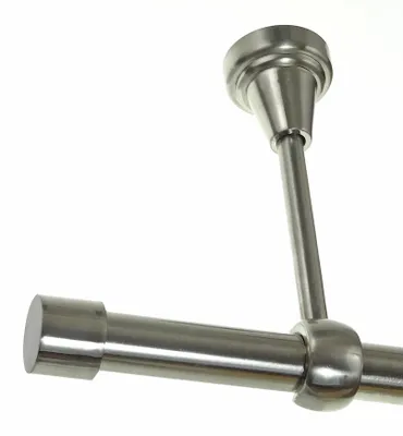 Produktbild von Gardinenstange Set Edelstahl Look Metall Ø 19mm zur Deckenbefestigung 1-lauf Kappe, Länge wählbar D18E61