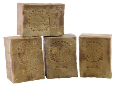 Produktbild von TUMELO Original Aleppo Seife 4 x 200g (800g) 80% Olivenöl 20% Lorbeeröl, handgemachte Olivenölseife Naturseife