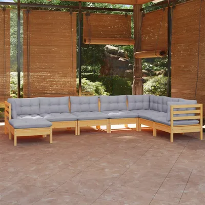 Produktbild von Cloris Designermöbel 8-tlg. Garten-Lounge-Set mit Grauen Kissen Kiefer Massivholz 2024 Neu