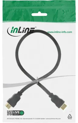 Produktbild von INLINE INLINE HDMI HighSpeed Kabel PREMIUM 0,5m St/St mit Ethernet 3D ueber HDMI abwaertskompatibel vergoldete Kontakte
